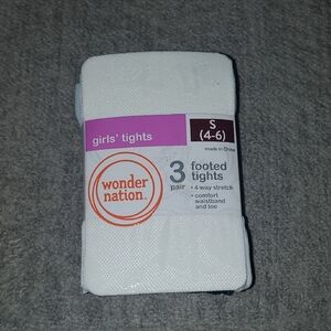 🔴 Wonder Nation Girls' Tights in White/grey/navy Blue  Size S(4-6)